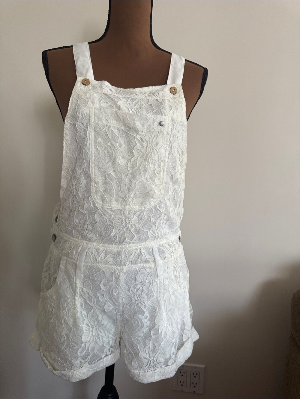 NWT Miss Me Cream Lace Shortall Overall Rare